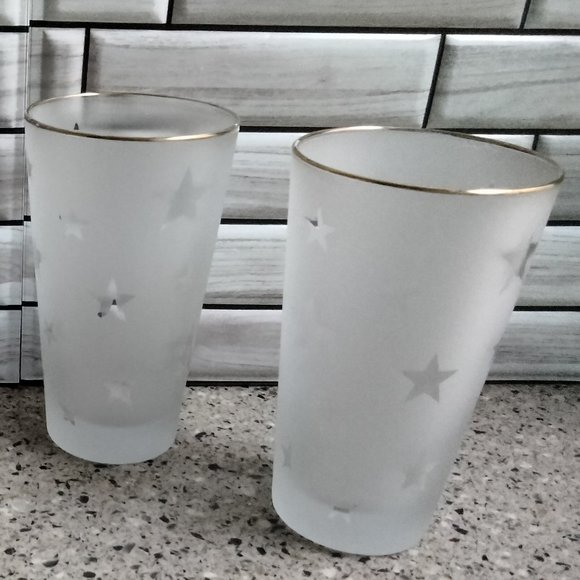 New Set of 4 Stars Pattern Gold Rim Frosted Glasses (C) - Picture 3 of 4